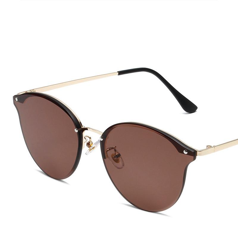 Неполяризованные женские классические солнцезащитные очки «кошачий глаз», модные легкие очки без оправы из металла с антибликовым покрытием для путешествий