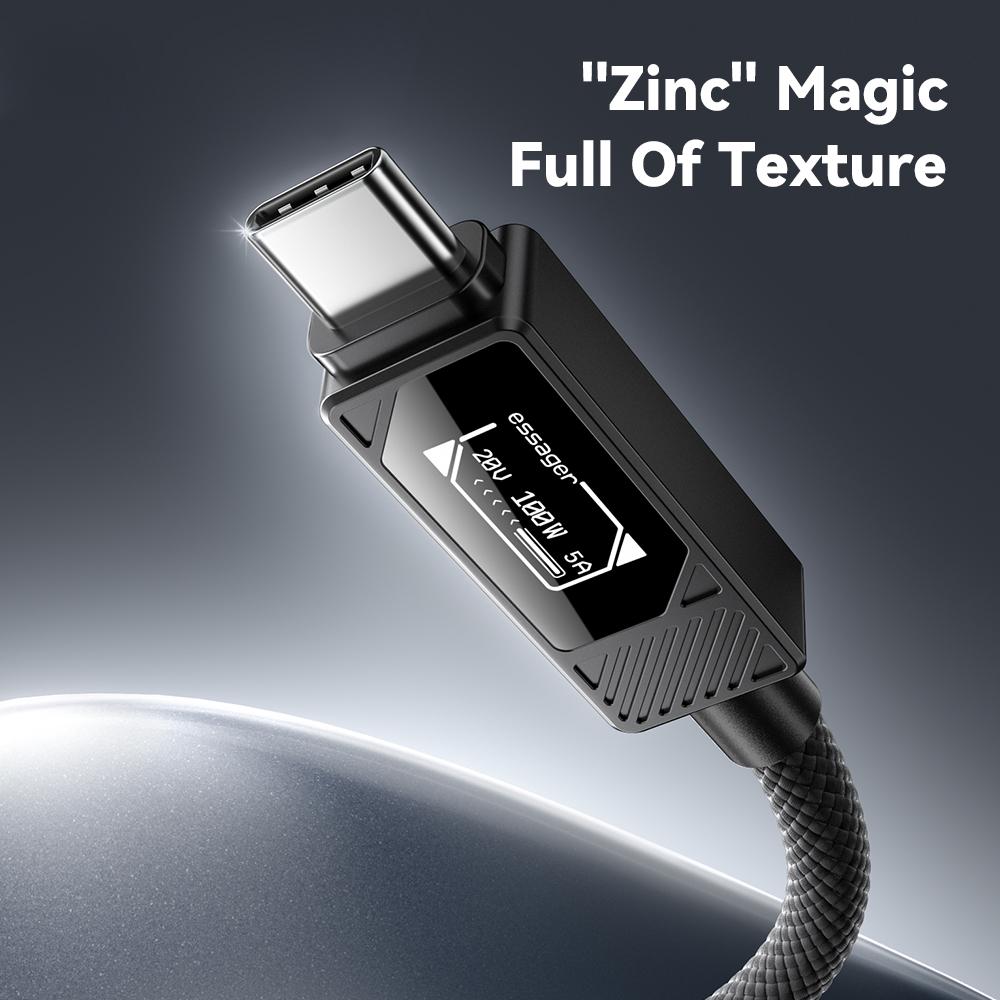 ESSAGER Type-C to Type-C Smart Display Cable 100W Power Delivery 480Mbps Data Transfer Cable 1m
