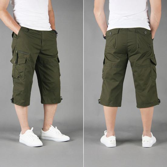 Мужские брюки длиной до икр, свободные брюки-карго с затягивающимся шнурком, летние повседневные спортивные брюки с несколькими карманами на молнии для повседневной носки, для спорта и улицы