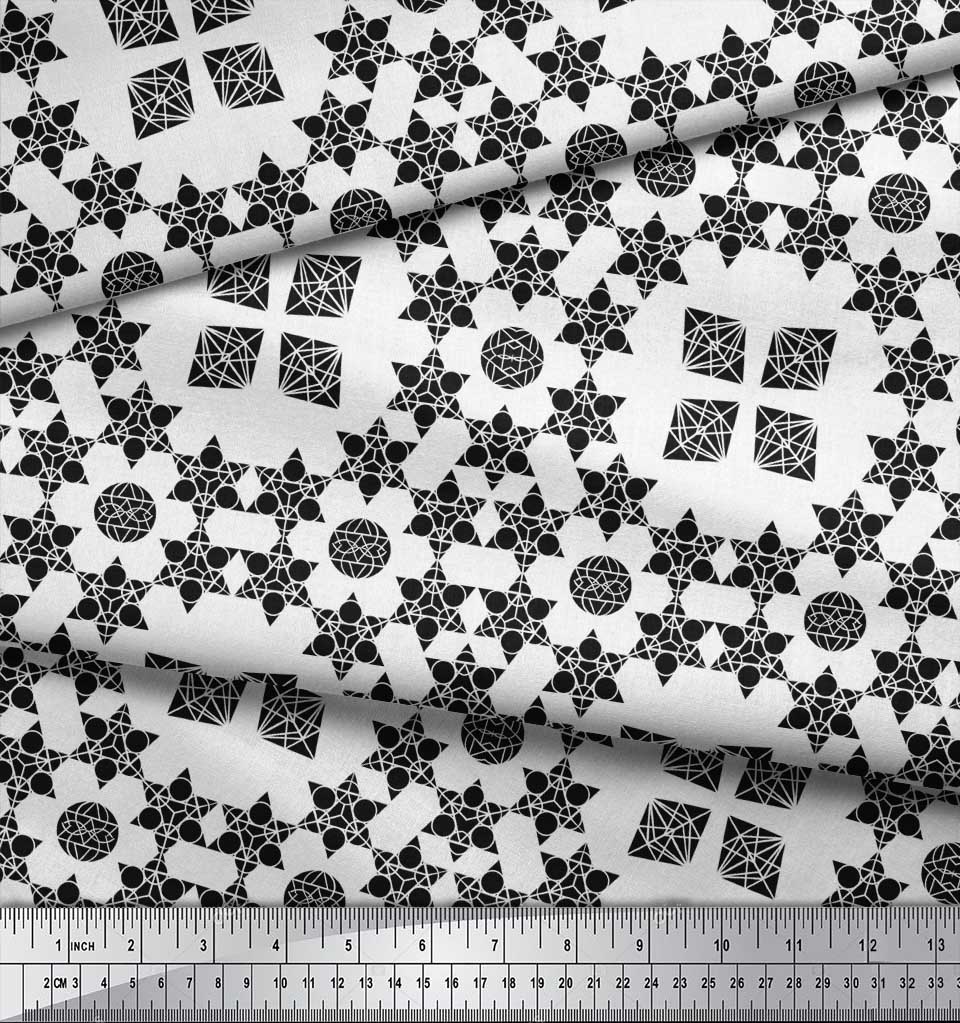 Soimoi Черная японская креп-сатиновая ткань с геометрическим звездным геометрическим принтом, ткань по метрам 42 дюйма