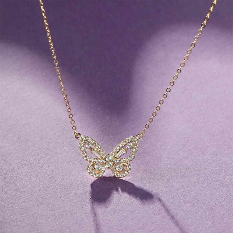 ANENJERY Cubic Zircon Butterfly Charm Necklace for Women Choker Wedding Engagement Jewelry Gift S-N707