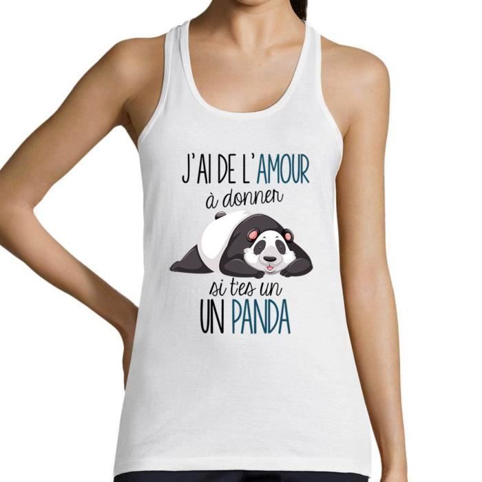 Débardeur Femme - De l'Amour à Donner - Panda - Coton - Col arrondi - Blanc