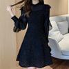 Elegant Bodycon Sexy Women's Dress for Women Long Sleeve Chiffon Ruffles Patchwork A-line Dresses Woman Robe Femme Ladies Black