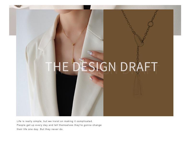 Non-Fading Minimalist Geometric Metal Teardrop Tassel Titanium Steel Necklace for Women (P332)
