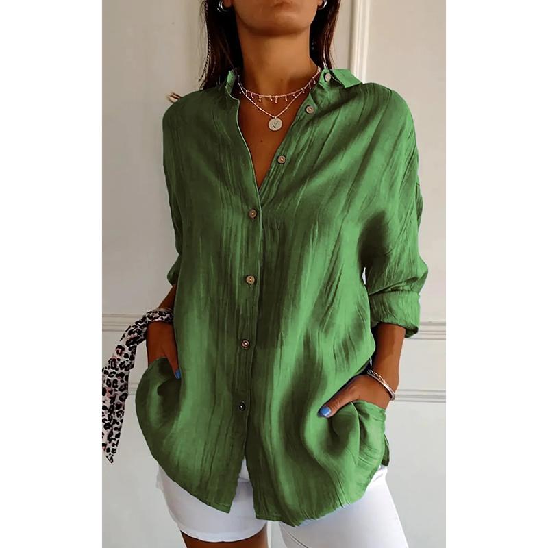 Новая модная однобортная повседневная рубашка больших размеров для женщин с отложным воротником, свободные женские однотонные блузки, топы, рубашки с длинным рукавом на весну и осень 25997