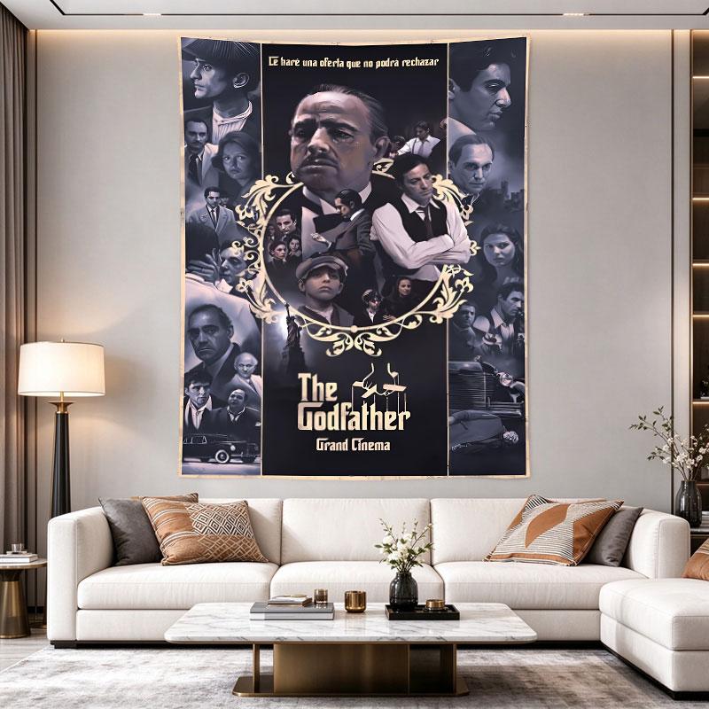 The Godfather Grand Cinema poster, Don Vito Corleone framed in an ornate gold filigree border among a black-and-white cast Wall Hanging