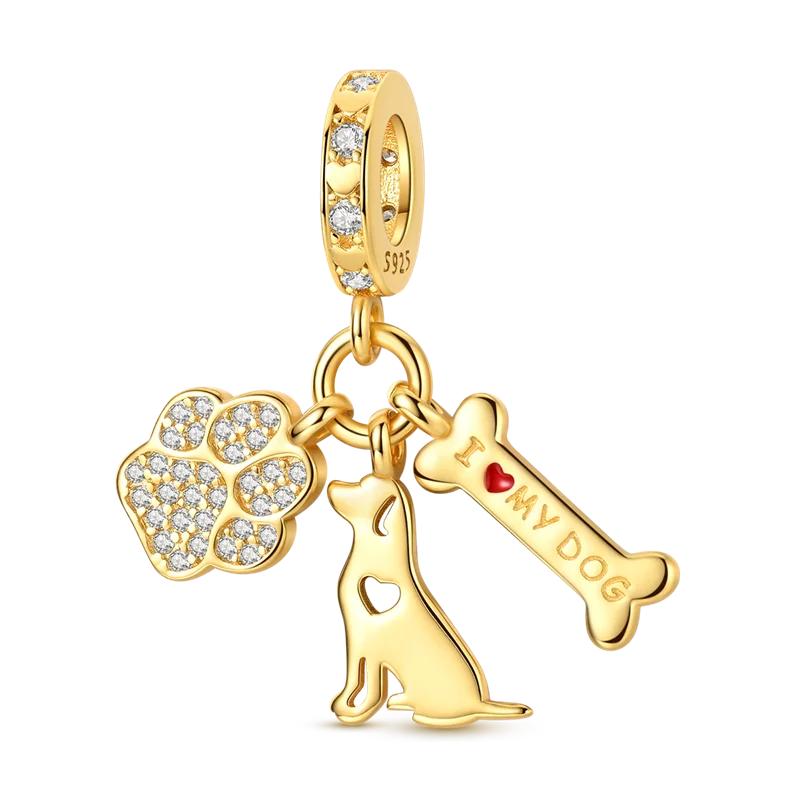 925 Silver Golden Series Charms Bead with CZ Zircon Whale Butterfly Sun Pendant for DIY Fashion Jewelry Bracelet