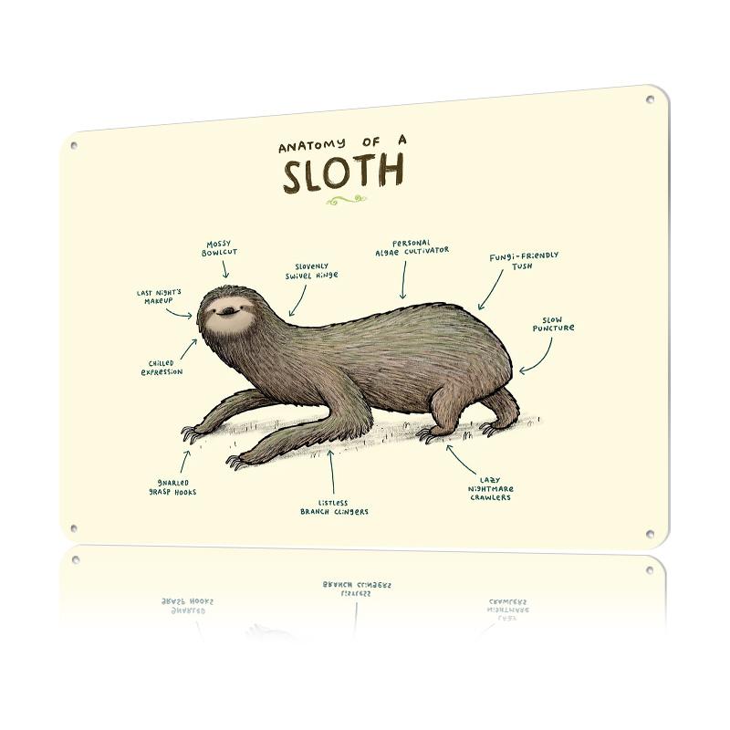 Anatomy of a Sloth Printed Poster Customized Wall Art Retro Vintage Metal Tin Signs for Office Decor Room Home Decoration Luxury