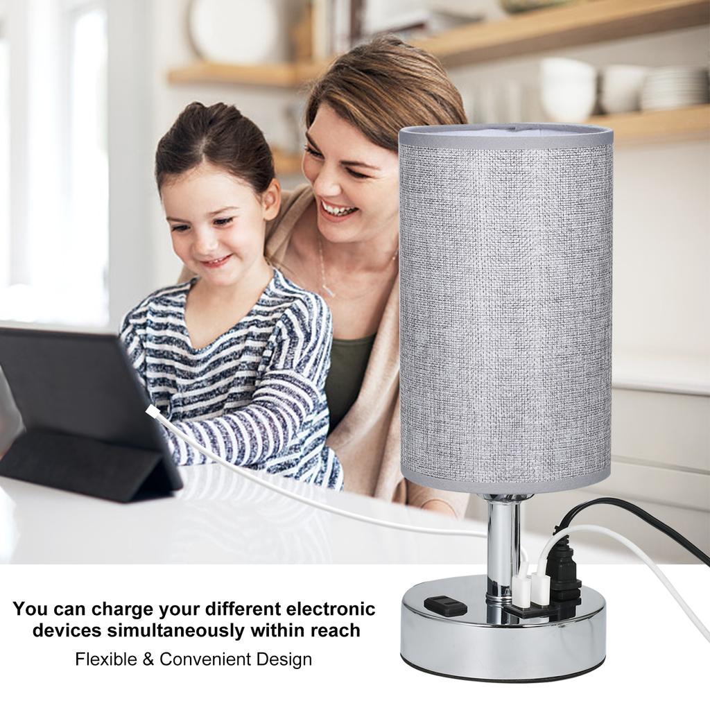 A C 110130V Bedside Table Lamp Desk Light Nightstand Lamp Dual USB and Dual Socket Sensitive