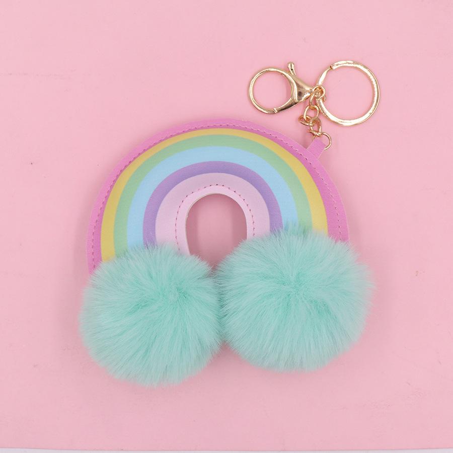 Семицветная Радужная Плюшевая Брелок-Ключница - Кожаный Меховой Шар для Сумок, Рюкзаков и Багажа