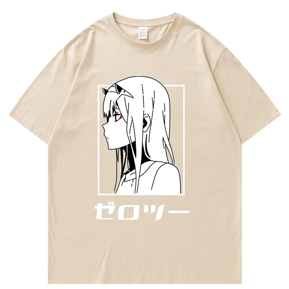 Футболка с японским аниме унисекс Kawaii Cartoon Zero Two Футболка Harajuku Топы унисекс Unisexga Футболки с рисунком Свободные топы унисекс большого размера Футболка