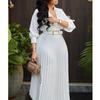 Trendy Women Elegant Solid Color Long Sleeve V-neck Pleated Dress Elegant Plus-size Causal Dress Dresses With Belt QT2359