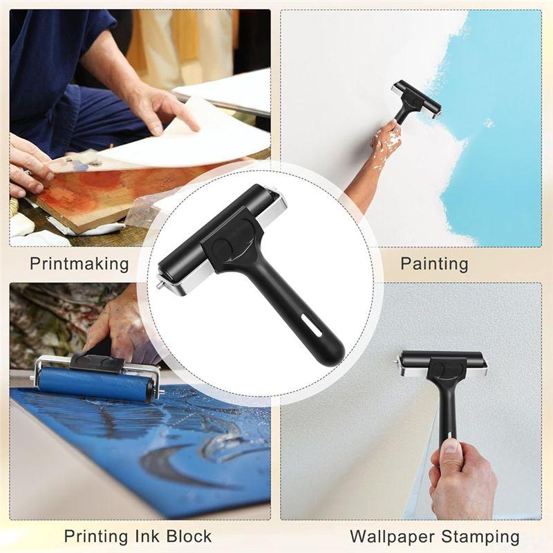 AEE4-2Pcs Wooden Block Printing Baren With Rubber Brayer Roller, Block Printing Kit For Crafting, Printing, Inking