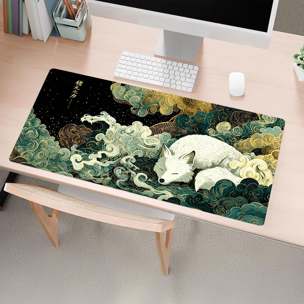 White Fox Crane Dragon Mousepad Speed Office Desk Accessories Gaming Mats Mouse Mat Desk Pad Set Up Computer Desk Decorating Rug