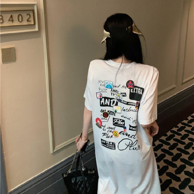 Футболка женская летняя юбка с разрезом свободного покроя плюс длинное платье