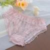 Woman's Underpants Sexy Dot Flounce Underwear See-through Lace Pants Bow Decoration Printed Panties Breathable Net Cloth Briefs