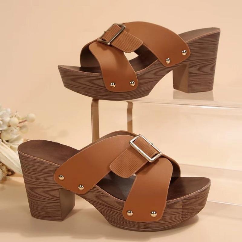Fashion Sandal of Women British Style Rome Shoe High Heels Comfy Soft Summer Sandalias Casual Slipper Wedge Metal Buckle Platform Sandal
