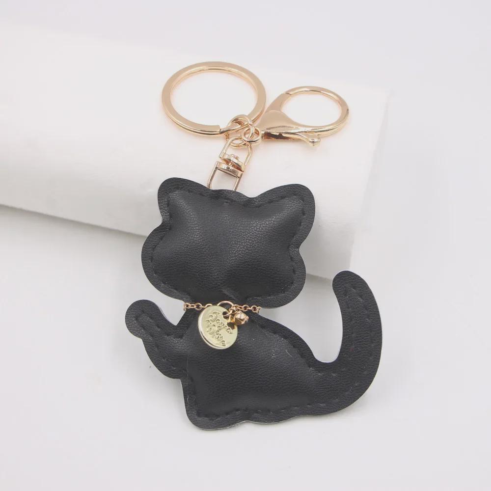 Очаровательный кожаный брелок в виде котенка - подвеска в виде счастливого кота для сумок и автомобилей