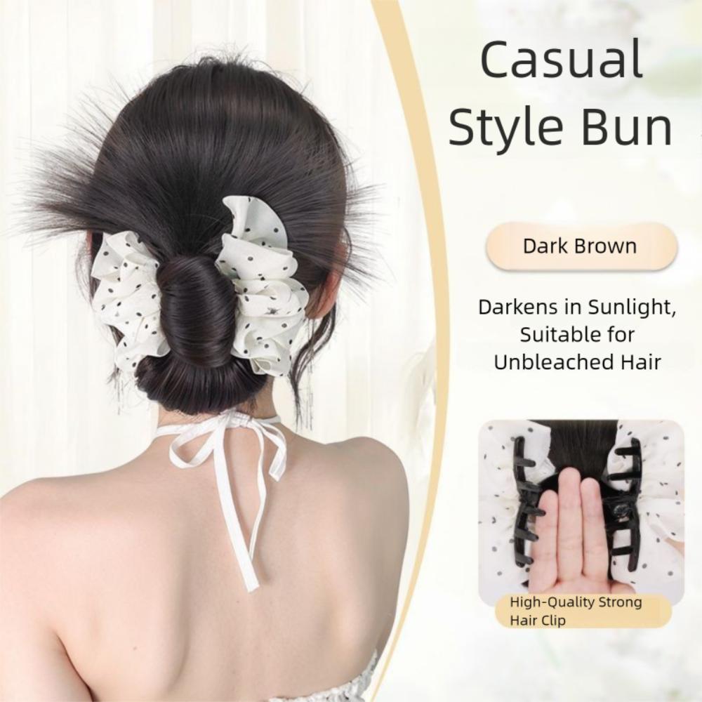 Polka Dot Messy Bun Head Wig Claw Clip False Hair Pieces Chicken Feather Ball Head  Women