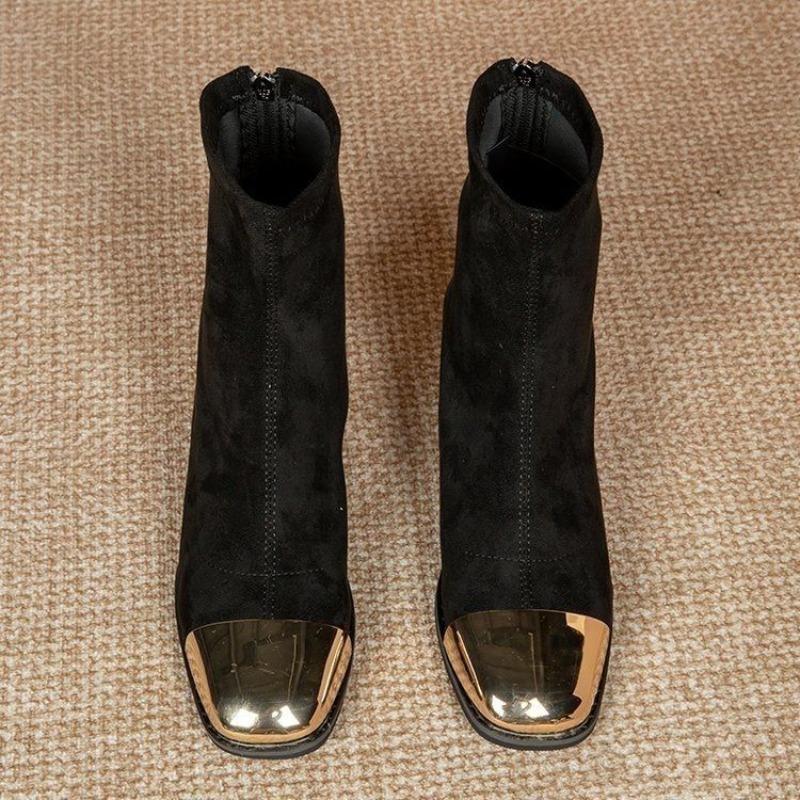 Модные Осенне-Зимние Элегантные Женские Ботильоны на Среднем Каблуке с Квадратным Носком, Теплые Женские Короткие Ботинки Большого Размера, Удобные Ботильоны