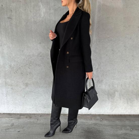 Women's Midi Long Wool Coat Double Breasted Trench Coat Classic Notch Lapel Peacoat Fall Winter Overcoat