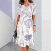 2025 New Ladies Floral Print Summer Elegant Dress Round Neck Short-sleeved Dress Fashion Oversized Clothes
