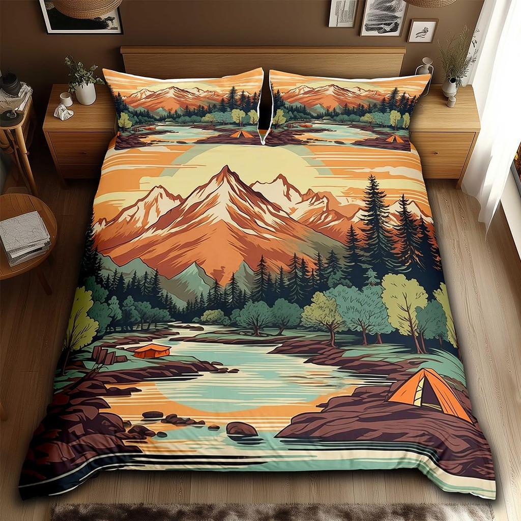Comforter Happy Camping Queen Full Twin King Camper Theme Comforter With 2 Rustic Farmhouse Style Bedding Set