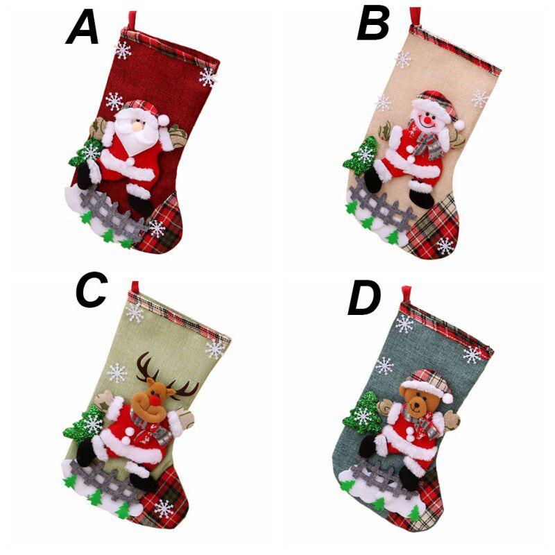 Linen Large Size Christmas Stocking Gift Holders Holiday Party Christmas Fireplace Decorations