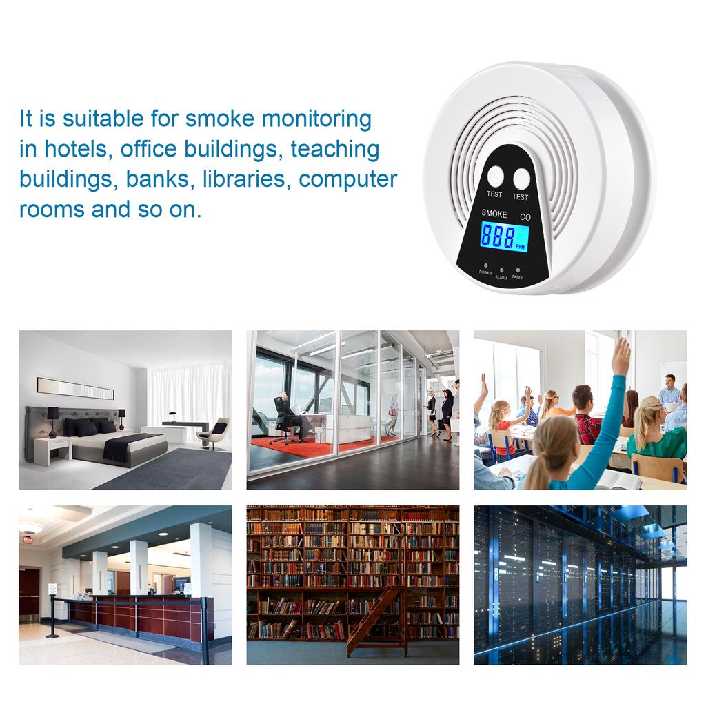 Сигнализация дыма и угарного газа ЖК-дисплей Детектор CO Детектор дыма Голосовое оповещение Комбинированный дым