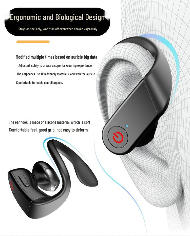 Беспроводные Bluetooth-наушники для спорта с долгим временем ожидания и дизайном с заушиной, совместимы с Huawei и Apple.