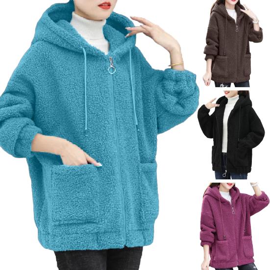 Женское осенне-зимнее пальто с капюшоном и шнурком, с длинными рукавами и карманами на молнии, толстый плюшевый кардиган, верхняя одежда, уличная одежда