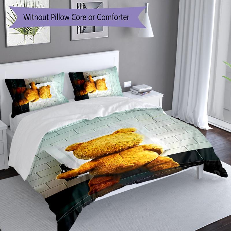 3pcs Cartoon Teddy bear Ted1 pattern bedding set duvet cover set includes duvet cover &pillowcases, perfect all season bedroom decoration & gift