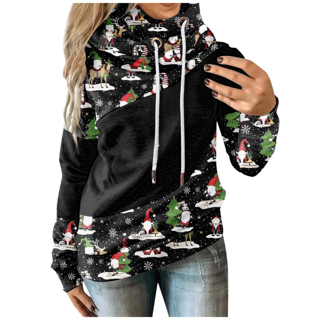 Женская мода, повседневная свободная толстовка с капюшоном и шнурком с веселым принтом, длинными рукавами и карманами-кенгуру