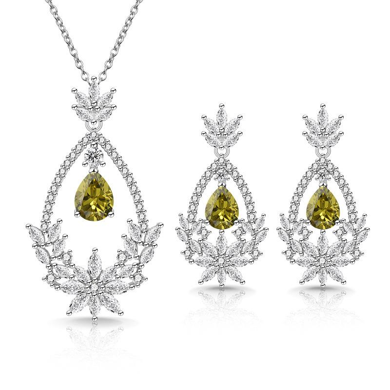 Inlaid Gemstones, European and American Popular Jewelry Earrings, Earrings, Stud Earrings, Necklace, Zircon Pendant, Jewelry Set.