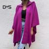 Осень-весна Женское пальто Неровный подол Свободный ажурный шов Однотонный рукав Летучая мышь Пончо Отложной воротник Кардиган Накидка для свиданий Куртка для поездок на работу