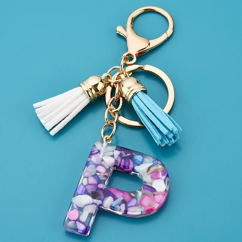 Wish Creative Fashion Jewelry: Colored Acrylic Letter Tassel Keychain