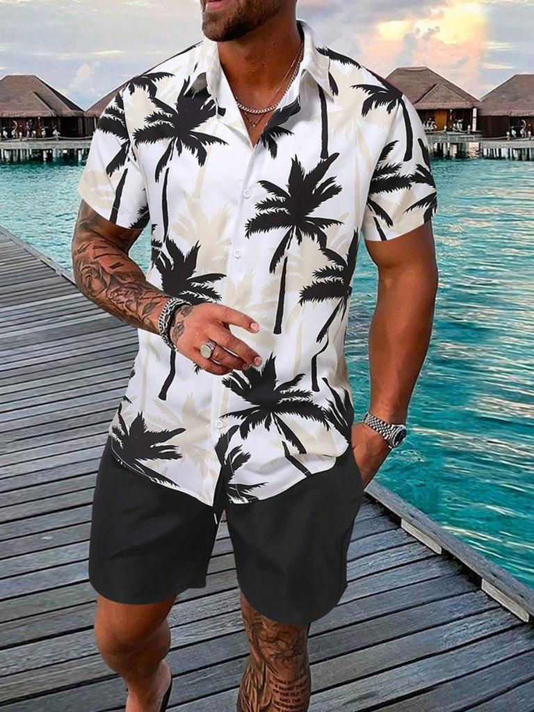 Summer Everyday Men's Sports Shorts Seaside Resort Men's Casual Shirt Men's Hawaiian Short Sleeve Shirt And Beach Shorts Set