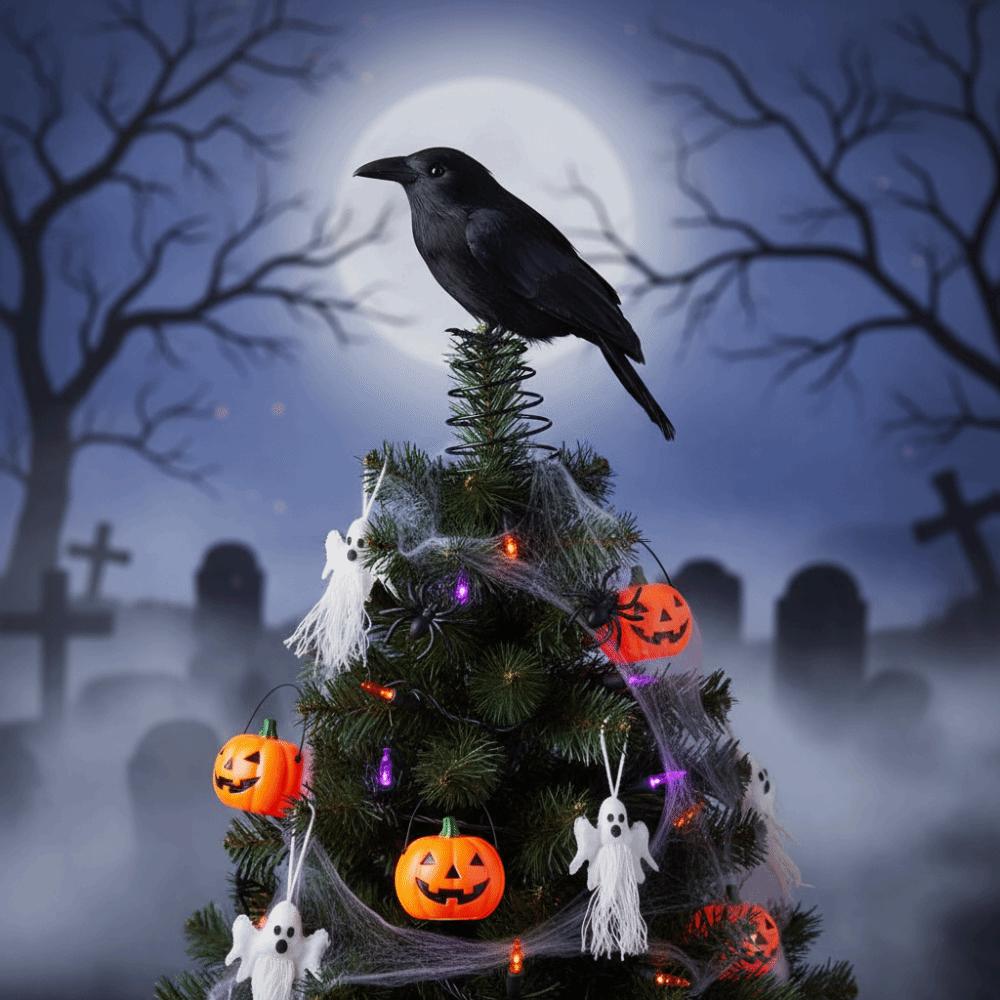 Terrifying Straw Doll Ornament Flexible Spring Base Halloween Raven Desk Doll Ghost Festival