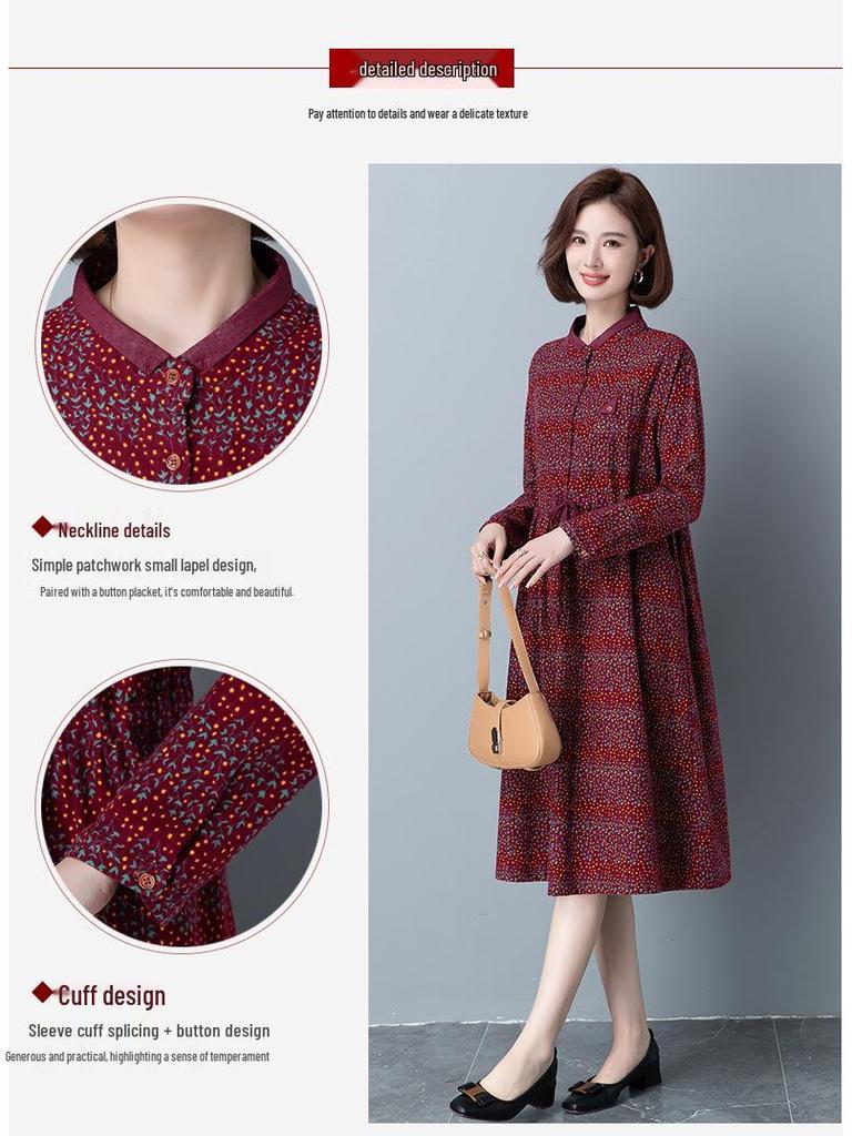 2024 Elegant Plus Size Long Sleeve Dress for Middle-Aged & Elderly Women - Spring & Autumn Collection