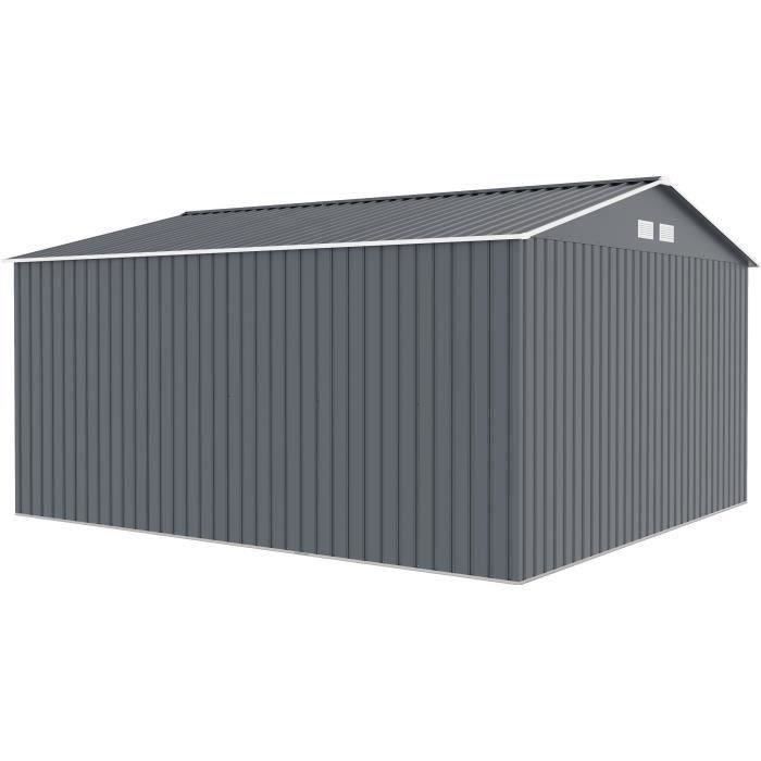 Metal Garden Shed 12.99 M² - 340 X 382 X 210 Cm - NEPTUNE - Anchoring Kit Included, 2 Sliding Doors - Grey
