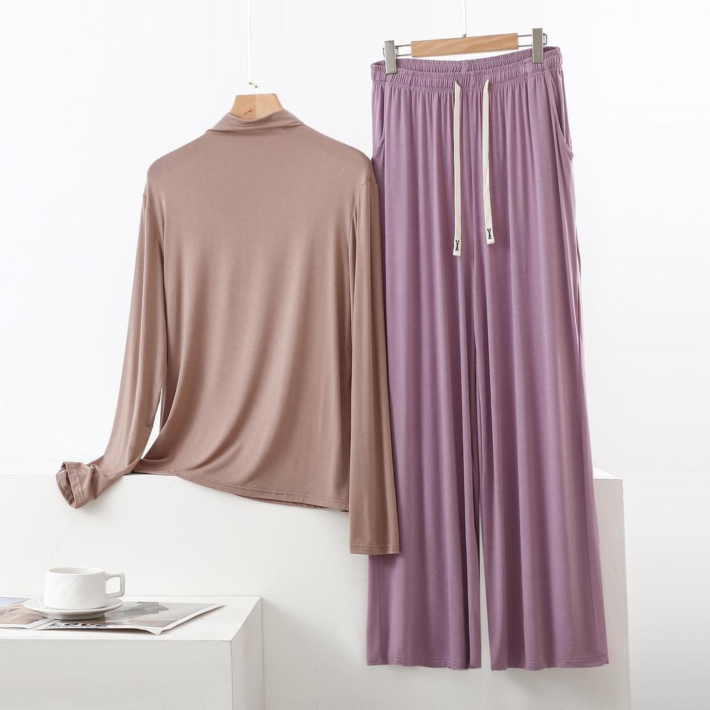 Женский пижамный комплект с высоким воротником и длинным рукавом с защитой плеч - Мягкий, гладкий, больших размеров, летняя одежда для сна