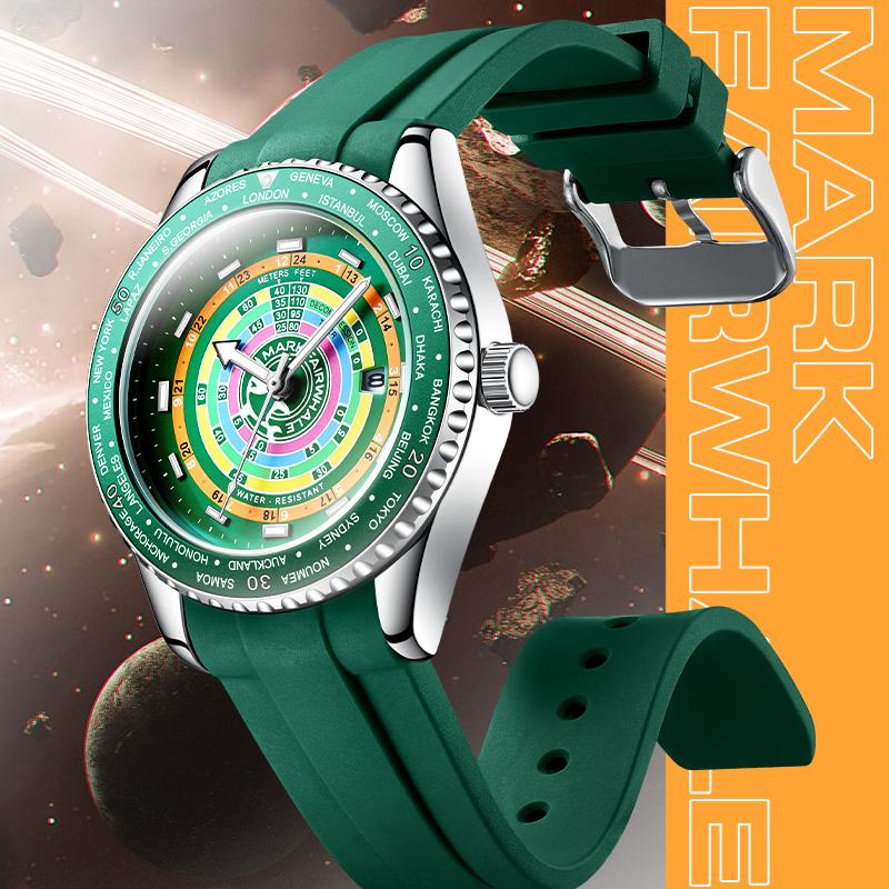 MARK FAIRWHALE Fashion Business Style Waterproof Alloy Case Classic Wrist Accessory Rubber Band Luxury Men's Quartz Watch