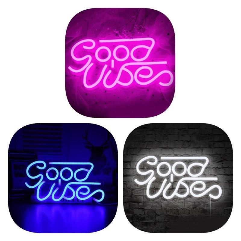 Good Vibes Led Neon Wall Decor With Transparent Backplate For Kids Room Usb Powered