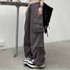 Women Cargo Pants Hip Hop Baggy Solid Color Multi Pockets Elastic Waist Match Top Loose Breathable Lady Trousers
