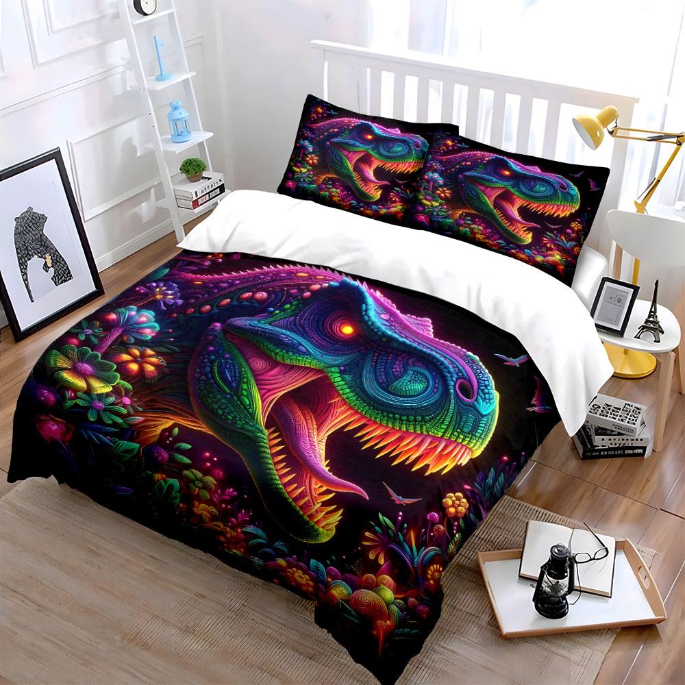 Colorful Dinosaur Art Set Decor Multiple sizes kid's and adults' bedroom Exquisite 3PC bedding set, gift
