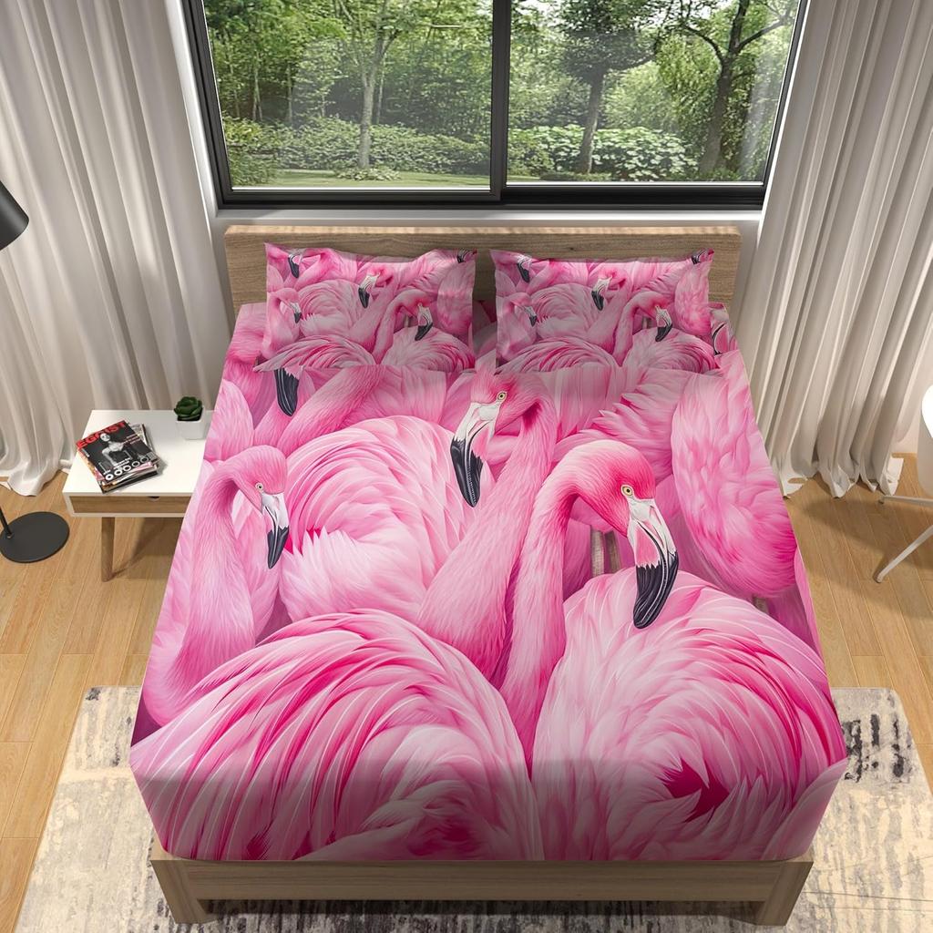 Простыни на резинке с цветочным фламинго, микрофибра с глубоким карманом 30 см, постельное белье мягкое дышащее устойчивое к выцветанию для детей и подростков