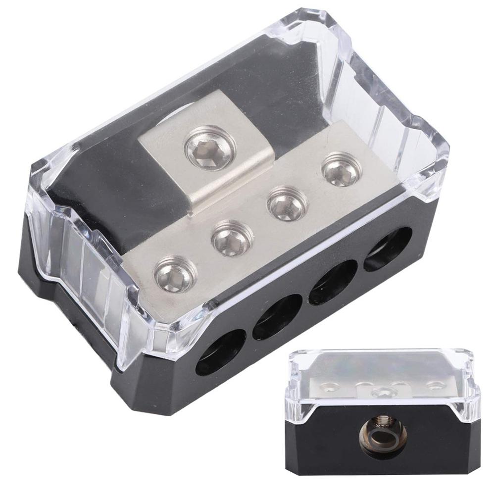 1x0 Gauge Input To 4x4 Gauge Output Power Ground Distribution Block Black&Silver
