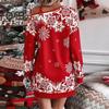 Women Fall Winter Dress Hollow Out One Shoulder Loose Snowflake Print Color Matching Christmas Style Long Sleeve Above Knee Length Mini Dress