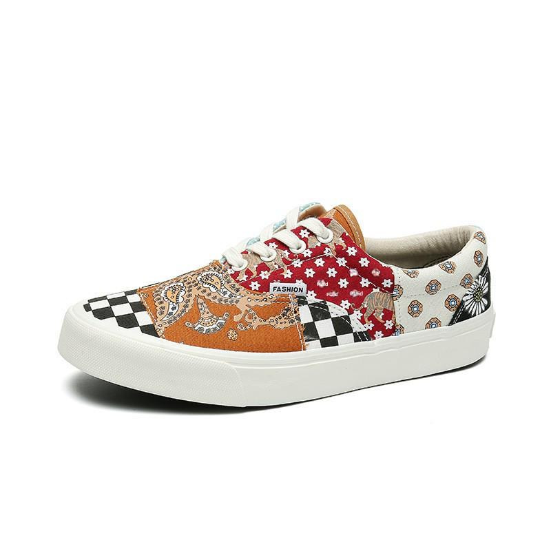 Douchuan Retro Canvas Checkerboard Low-Top Sneakers for Women and Couples