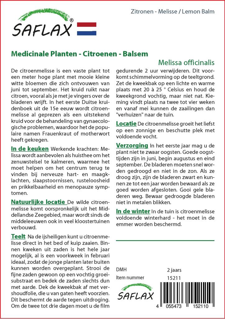 SAFLAX Garden in the Bag - Мелисса лимонная - 150 семян - С субстратом в подходящем пакете - Melissa officinalis